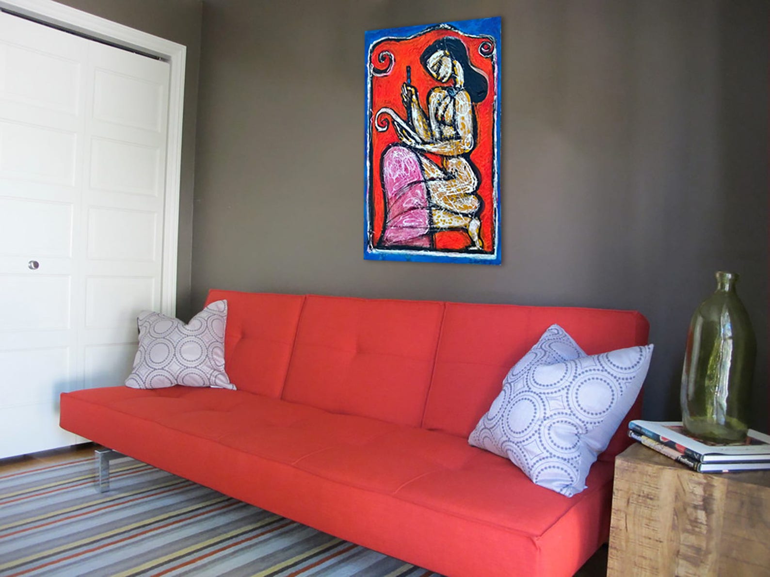 Greek Style Large Oil Painting Original Oil Artwork by Sologubov Red