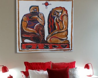 Mythology Sumerian art with meaning Antique style Figures canvas art print Fashion Red bedroom art wall decor Oil printable art Women gift