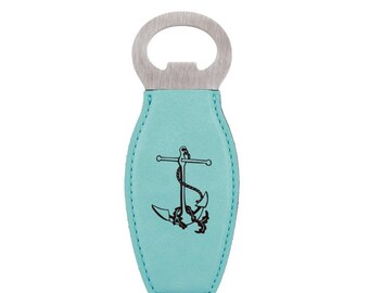 Engraved Leatherette Bottle Opener with your choice of Nautical Design | Nautical Bottle Opener