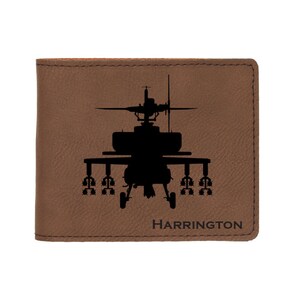 Cartera de cuero sintético grabada con su elección de diseño de helicóptero / Cartera de helicóptero / Cartera de piloto / Cartera de aviación / Regalo de piloto