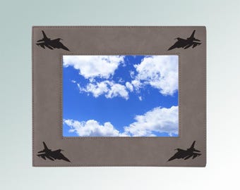 Personalized Leatherette Military Aircraft Picture Frame with your choice of Military Aircraft Design  | 55+ Military Aircraft Designs