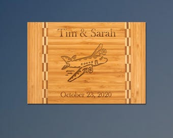 Personalized Bamboo Airplane Cutting Board with your choice of Design | 80+ Airplane Designs