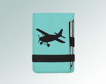 Leatherette Mini Airplane Notepad & Pen with your choice of Airplane Design | Airplane Notepad | 85+ Airplane Designs