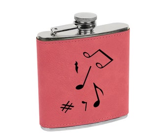 Leatherette Flask with your choice of Music Design | Personalized | Music Flask | Musician Gift