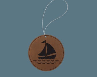 Engraved Leatherette Sailboat Ornament with your choice of Sailboat Design | 50+ Sailboat Designs