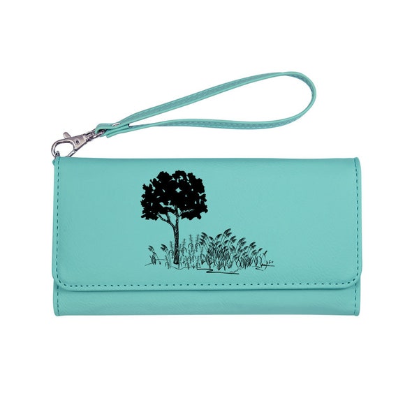Personalized Removable Wrist Strap Leatherette Wallet with your Choice of Tree Design | Tree Wallet | Nature Wallet