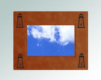 Personalized Leatherette Lighthouse Picture Frame with your choice of Lighthouse Design  | 85+ Lighthouse Designs