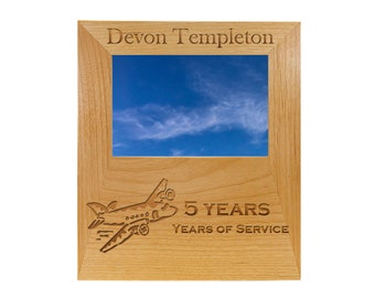 Large Engraving Area Alder Wood Picture Frame with your choice of Airplane Design | Aviation Picture Frame | Airplane Frame | Pilot Frame