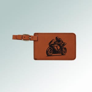 Motorcycle Leatherette Motorcycle Luggage Tag with your choice of Motorcycle Design | Backpack Tag