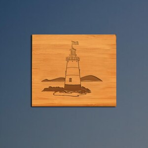 Engraved Bamboo Lighthouse Coaster Set: Choice of Lighthouse Design | 85+ Lighthouse Designs