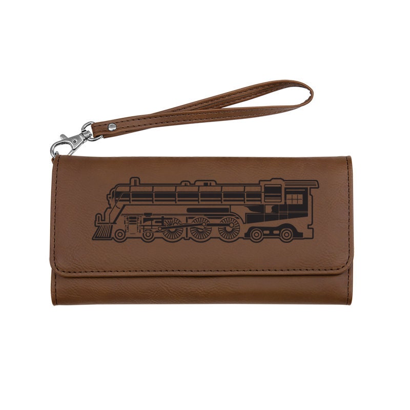 Trains Genuine Leather Smartphone Wrist Wallet Personalized