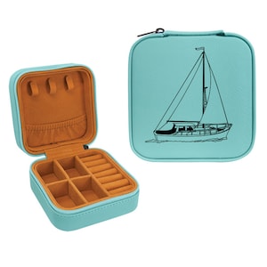 Leatherette Travel Size Jewelry Box with your choice of Sailboat Design | Sailboat Jewelry Box | Sailboat Gift | Boating Gift