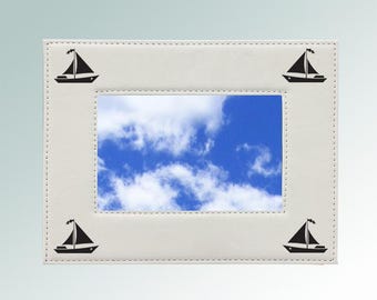 Personalized Leatherette Sailboat Picture Frame with your choice of Sailboat Design  | 80+ Sailboat Designs
