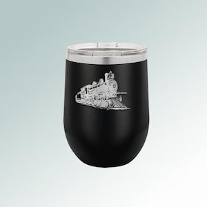 Stemless Stainless Steel Train Wine Glass with your choice of Train Design | 80+ Train Designs
