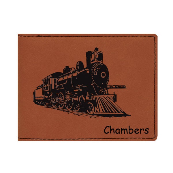 Engraved Leatherette Wallet with your choice of Train Design | Train Wallet