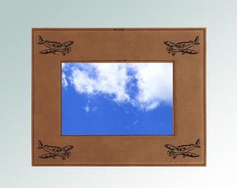 Personalized Leatherette Airplane Picture Frame with your choice of Airplane Design  | 85+ Airplane Designs