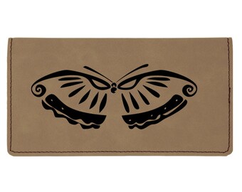 Engraved Leatherette Checkbook Cover - Butterfly Designs | Butterfly Checkbook