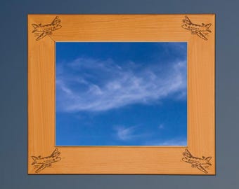 Personalized Engraved Airplane Wood Picture Frame with your choice of Airplane Design | Aviation Frame | 85+ Airplane Designs