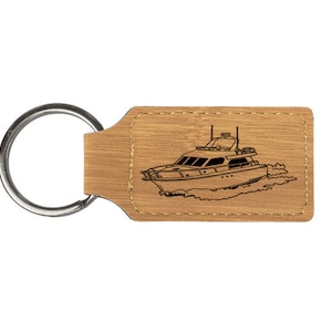 Leatherette Keychain with your with your choice of Boat Design | Boat Key Chain | Boat Keychain | Boating Gift | Boating Award