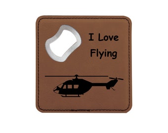 Leatherette Helicopter Bottle Opener Coaster with your choice of Helicopter Design | Helicopter Coaster | Pilot Bottle Opener | Pilot Gift