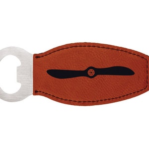 Engraved Leatherette Bottle Opener with your choice of Airplane Design | Pilot Gift | Aviation Gift | Airplane Bottle Opener