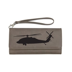 Personalized Removable Wrist Strap Leatherette Wallet with your choice of Helicopter Design | Helicopter Wallet | Pilot Wallet | Pilot Gift