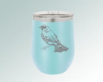 Stemless Stainless Steel Bird Wine Glass with your Choice of Bird Design | 100+ Bird Designs