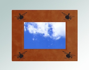 Personalized Leatherette Helicopter Picture Frame with your choice of Helicopter Design  | 50+ Helicopter Designs