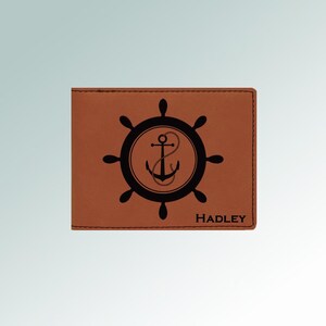 Engraved Leatherette Nautical Wallet with your choice of Nautical Design | Personalized Gift | 100+ Nautical Designs