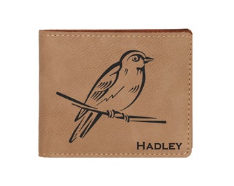 Engraved Leatherette Wallet with your choice of Bird Design | Bird Design Wallet | Bird Wallet | Nature Lover's Wallet