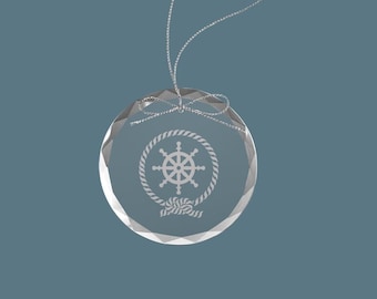 Engraved Glass Nautical Ornament with your choice of Nautical Design | 100+ Nautical Designs