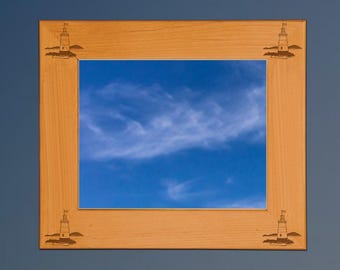 Personalized Engraved Lighthouse Wood Picture Frame with your choice of Lighthouse Design | 85+ Lighthouse Designs