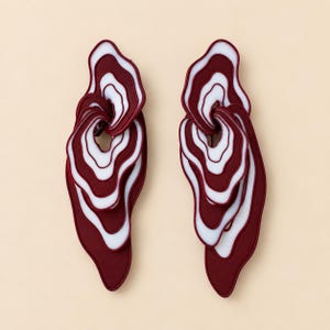 Statement Dangle Earrings for Women – Lightweight 3D Printed Sculptural Art Jewelry, XL Spiral Layered Wave Design – Undine
