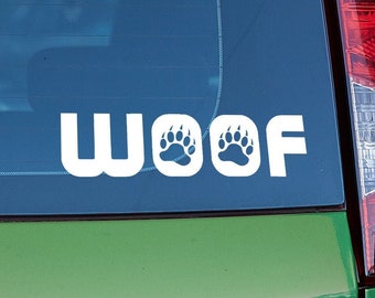 WOOF Bear Paws Vinyl Decal - 20 Colors - Custom Sizing!