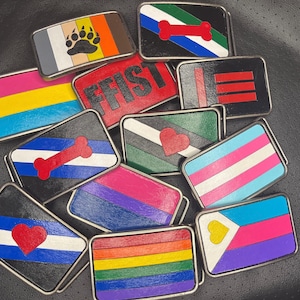 Pride Belt Buckle: Hand-Painted Leather Inlayed