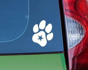 Pup Paw w/Star Vinyl Decal - 20 Colors - Custom Sizing!