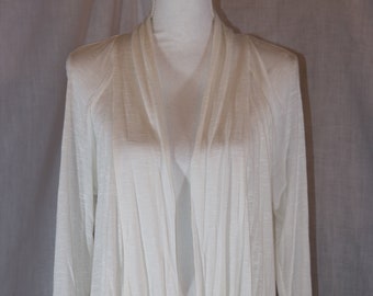 Vintage B-DESIGN White 100% Rayon Long Sleeve Open Front Sweater Top Size XL