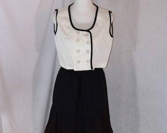 Vintage NEW TIMES CASUAL White Black Acetate Blend Sleeveless Blouse Black Red Rayon Skirt Size Large