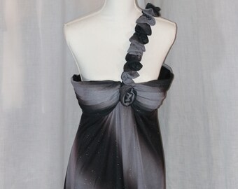 Vintage JUNO Dress Collection Gray Black Stripe Bling Sparkle One Shoulder Dress Size XL