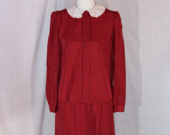 Vintage EZ STREET California Red Floral Polyester Collared Long Sleeve Blouse Size Large Skirt Size Medium 7 / 9