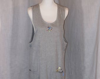 LOONEY TUNES Warner Bros Tweety Embroidered Heather Gray Pocket Dress Size XL Cotton Blend