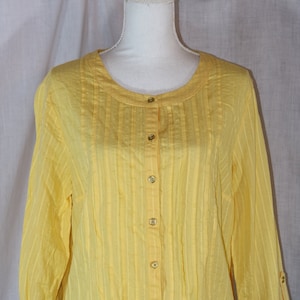 Vintage JM COLLECTION Yellow Cotton Button Down Long Sleeve Blouse Size 14