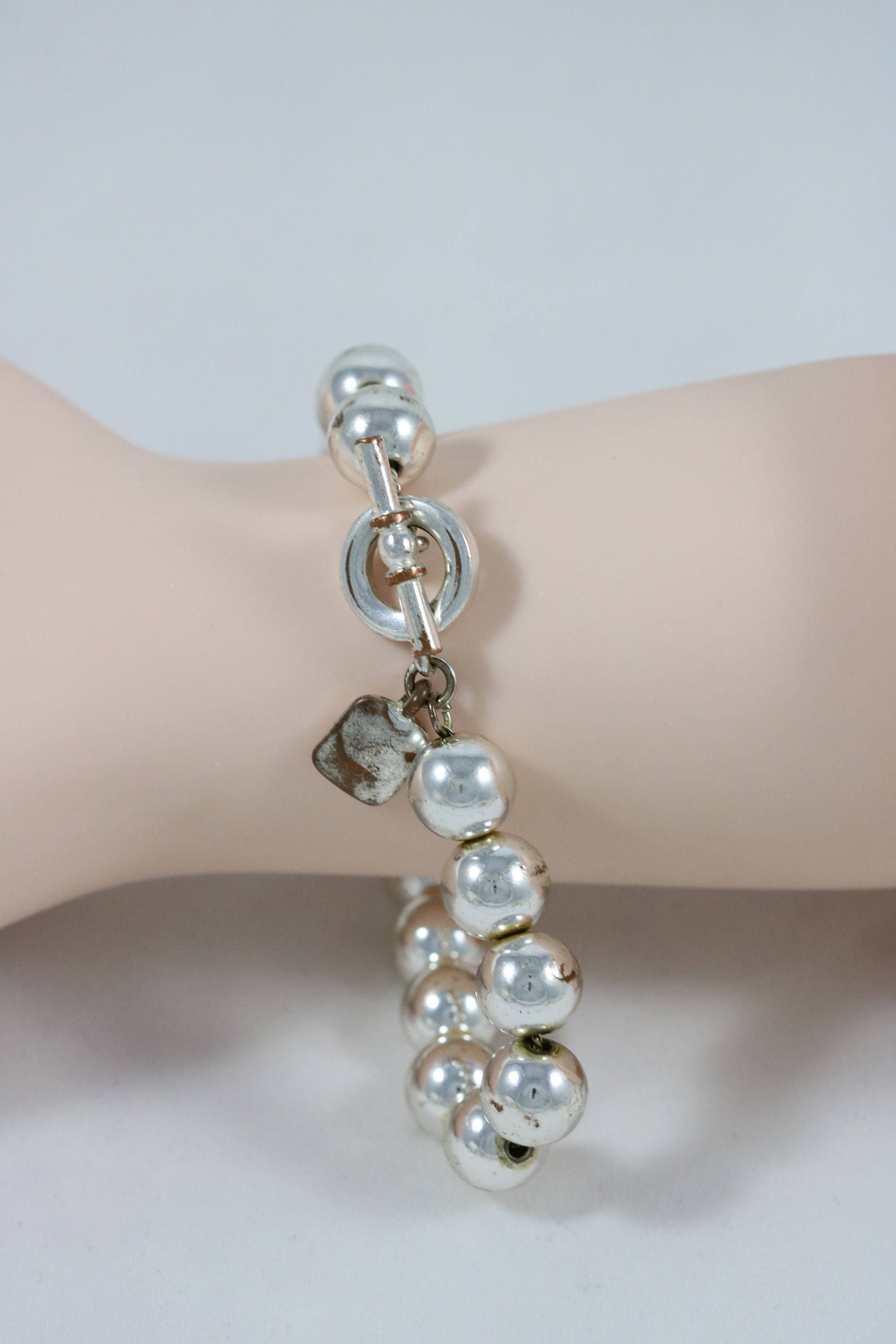 RLL Ralph Lauren Signed Vintage Silver Tone Bead Toggle Back