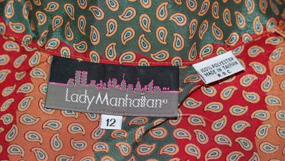 Vintage LADY MANHATTAN Orange Green Red Paisley P… - image 9