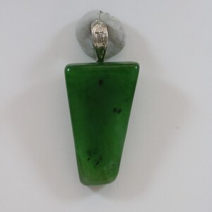 Silver Tone Green Nephrite Jade Trapezoid Shard Pendant