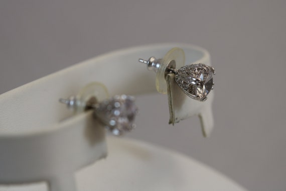Silver Round Cut Rhinestone Stud Post Earrings - image 2