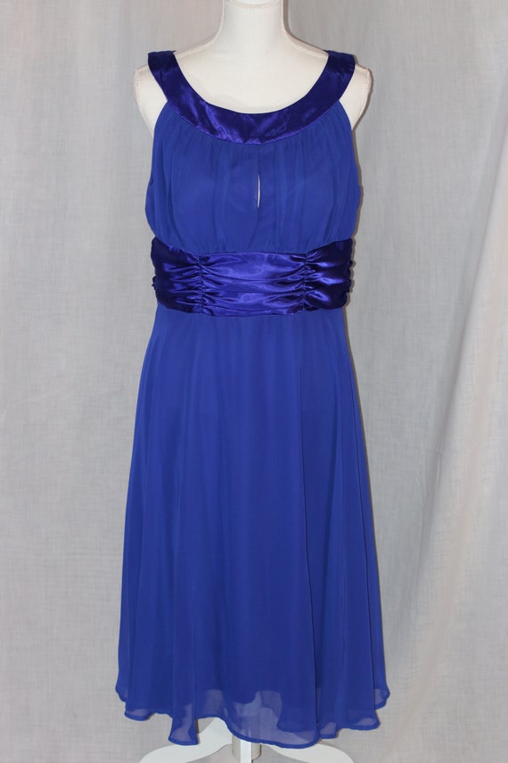 connected apparel blue dress Connected Apparel Deep V-Neckline 3/4 Sleeves Waist Tie Maxi Dress