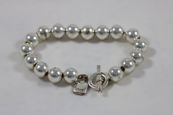 【Lauren Ralph Lauren】Silver-Tone Bead (8mm) Bracelet RLL Ralph Lauren Signed Vintage Silver Tone Bead Toggle Back