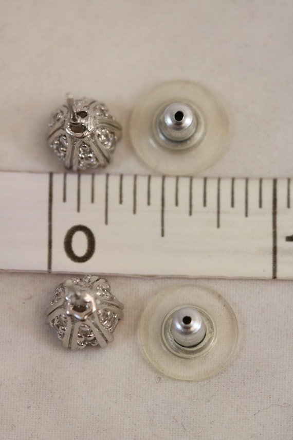 Silver Round Cut Rhinestone Stud Post Earrings - image 4