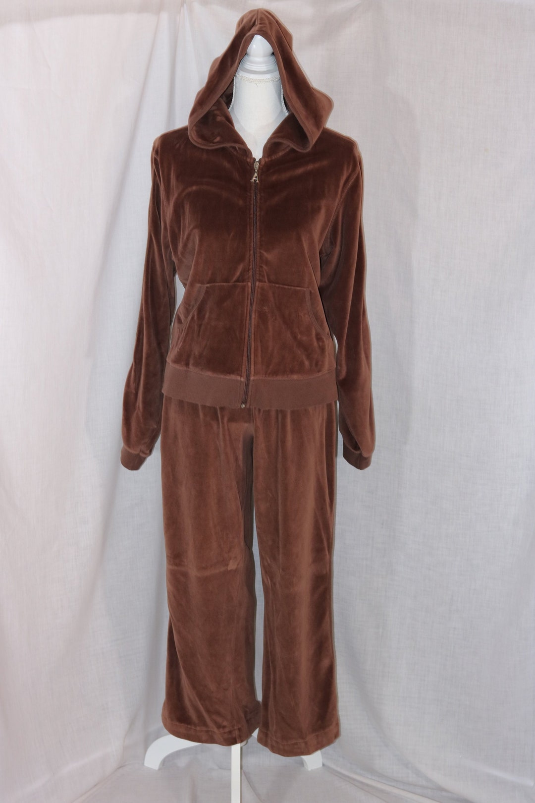 Vintage LUX Brown Cotton Blend Track Hooded Hoodie Zip Front - Etsy